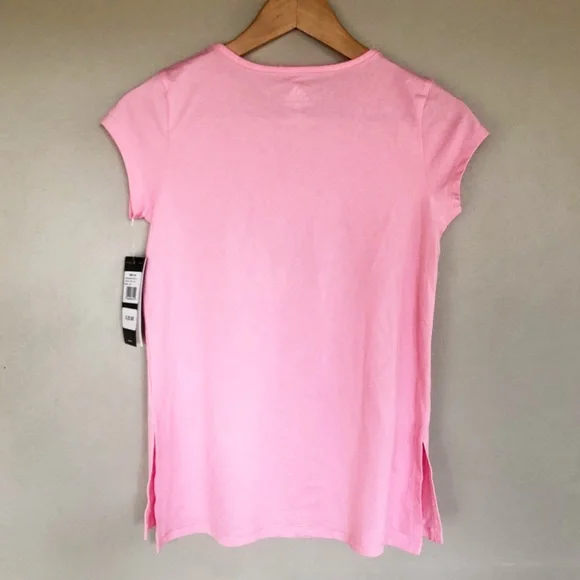 NWT Adidas Pink Floral Logo Short Sleeve Tee Youth - Picture 3 of 4